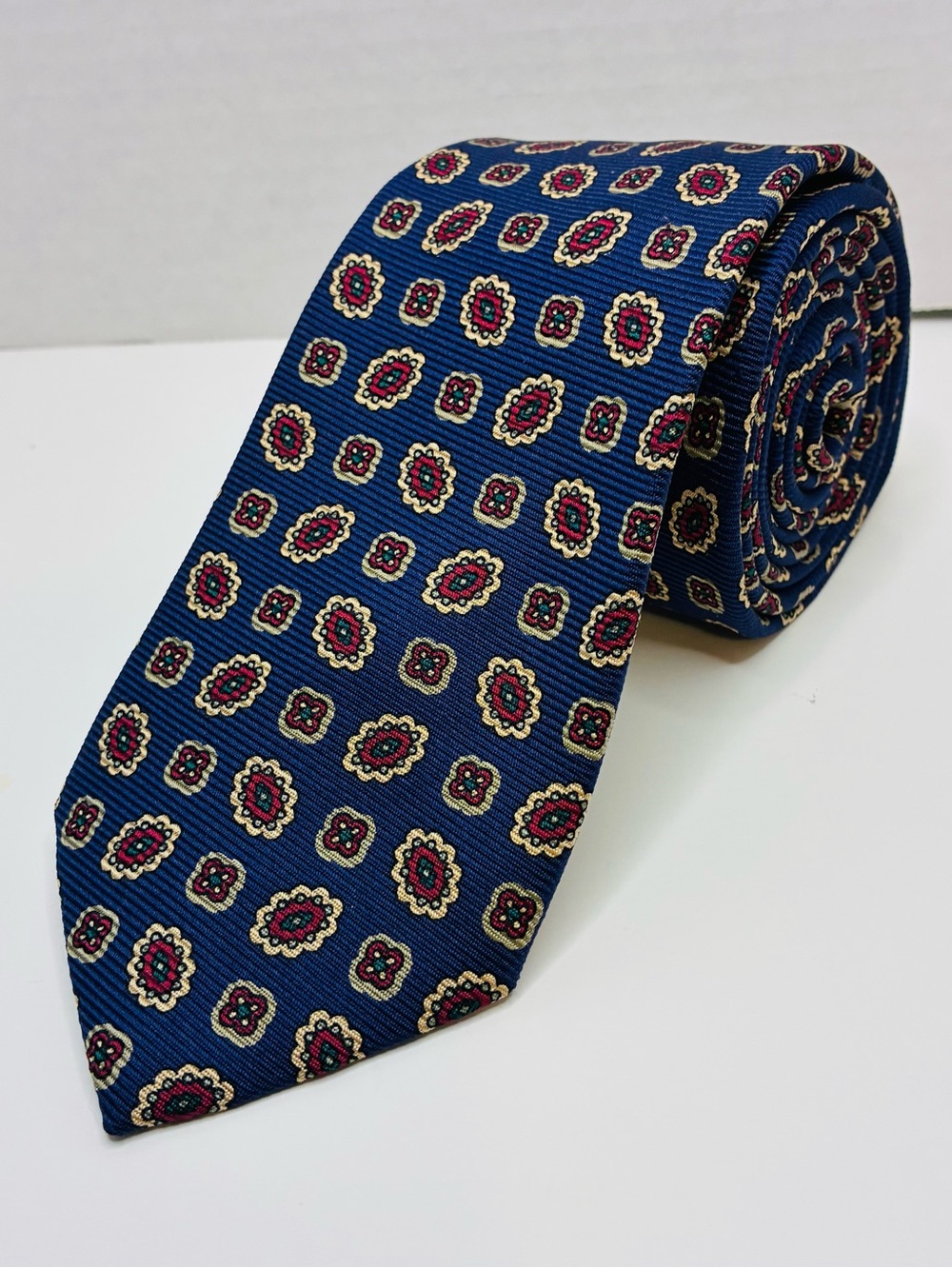 “VTG Polo Ralph Lauren Silk Tie Blue Red Green Medallion Geometric 3” Width 56””